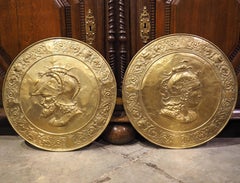 Set of Large 19th C. French Gilded Copper Repousse Chargers of Mars and Minerva