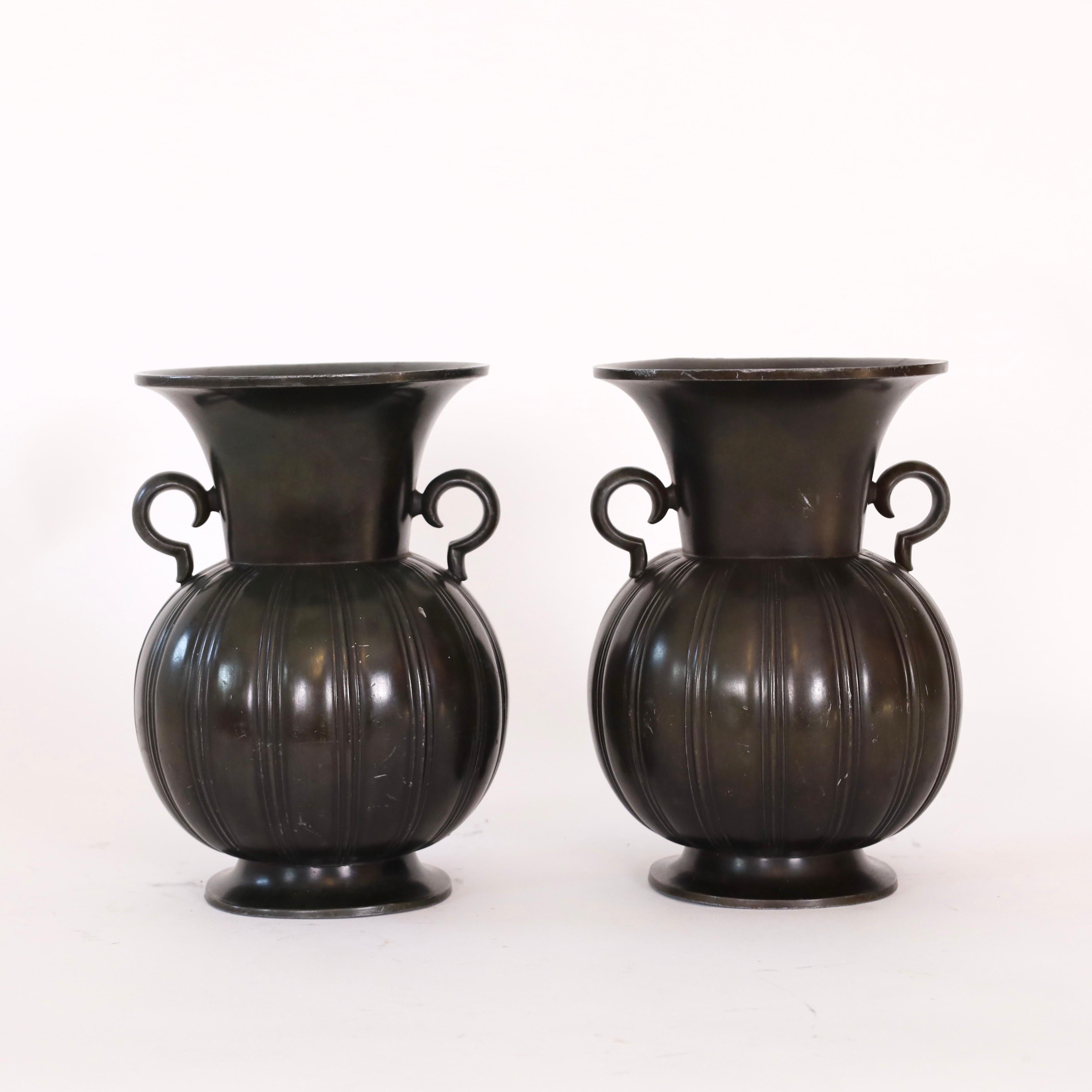 Metal Set of large Art Deco vases by Just Andersen, 1930s, Denmark For Sale