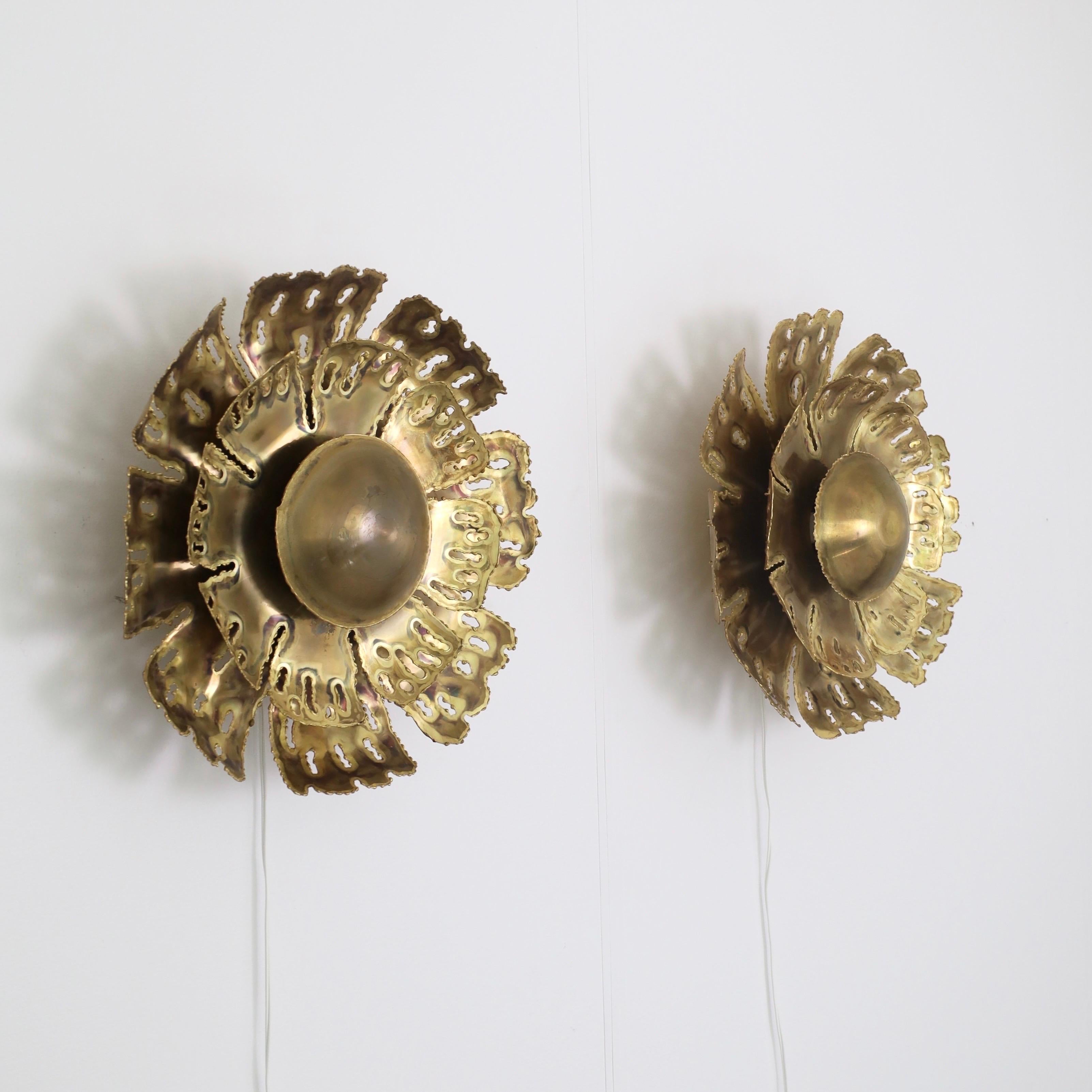 Brutalist Set of Large Brass Wall Lamps by Svend Aage Holm Sorensen, 1960s, Denmark For Sale