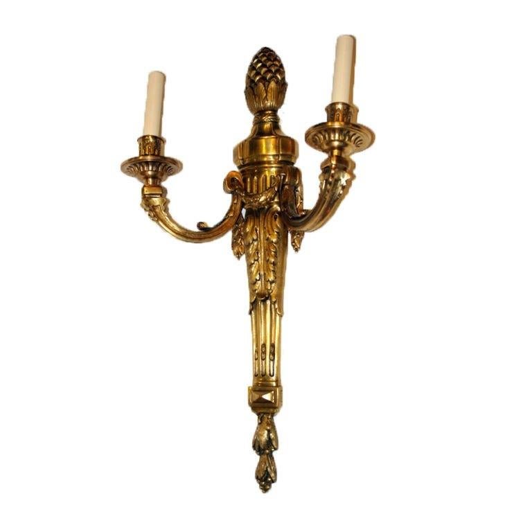 Set of Large Bronze Sconces, Sold Per Pair In Good Condition For Sale In New York, NY