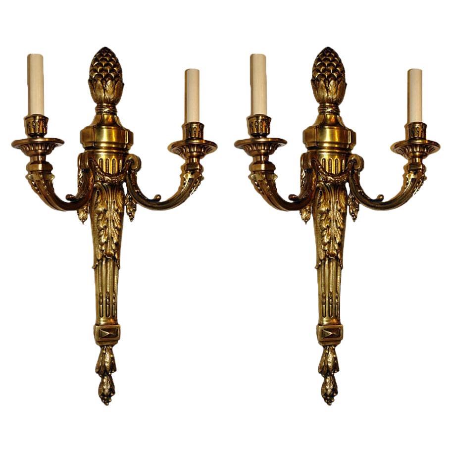 Set of Large Bronze Sconces, Sold Per Pair