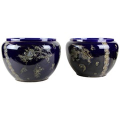 Set of Large Ceramic Cachepots by B.D. Bruyne, France, circa 1910