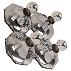 Set of Large Chrome Wall / Ceiiling Lights Motoko Ishii, Staff, 1970s