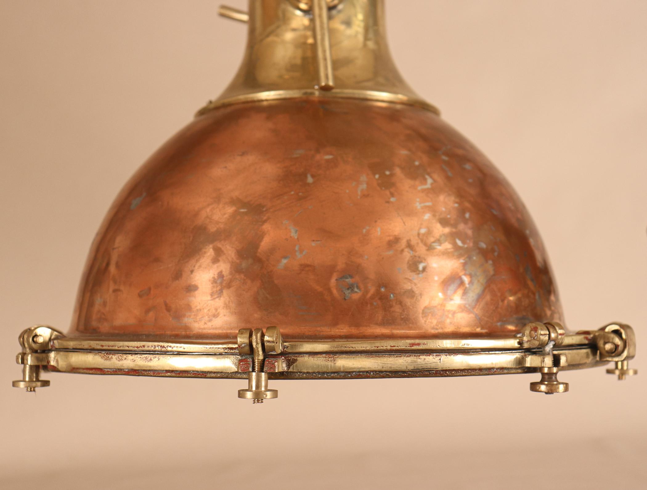 Set of Large Copper and Brass Nautical Pendant Lights 2