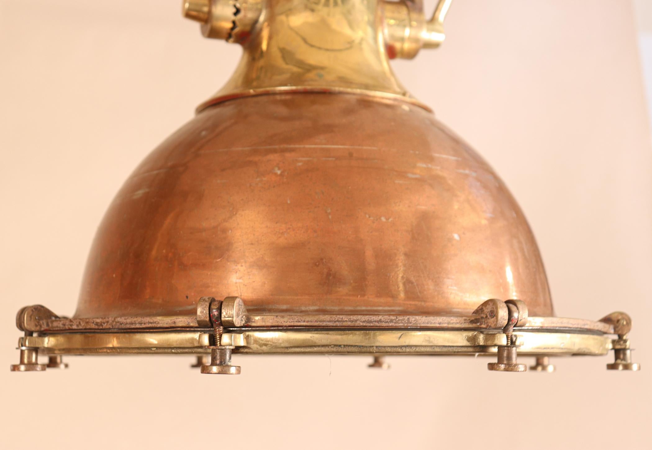 Set of Large Copper and Brass Nautical Pendant Lights 3