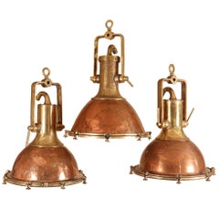 Vintage Set of Large Copper and Brass Nautical Pendant Lights