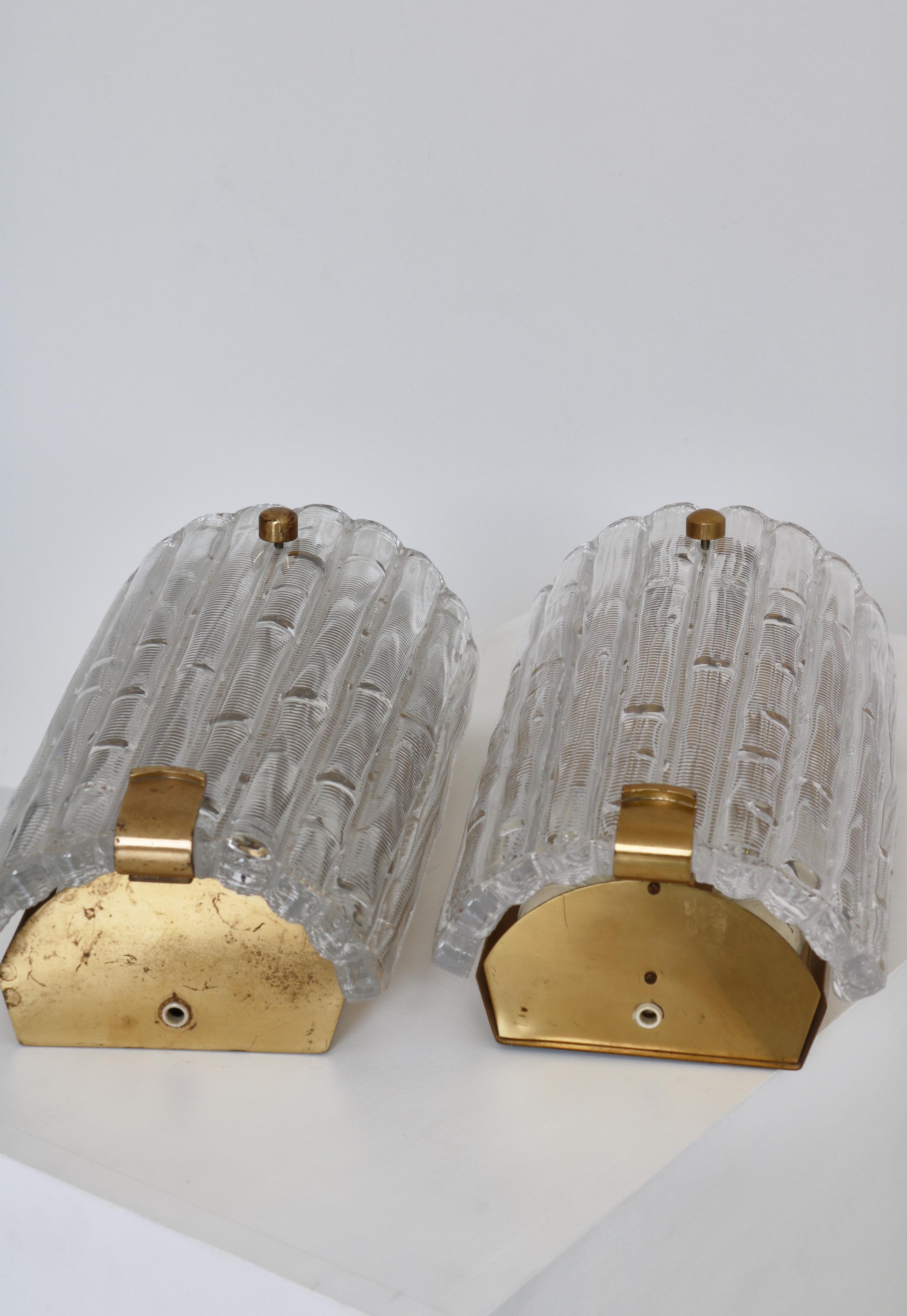 Set of Large Crystal Glass & Brass Wall Sconces by Lyfa Orrefors, Denmark, 1950s For Sale 9