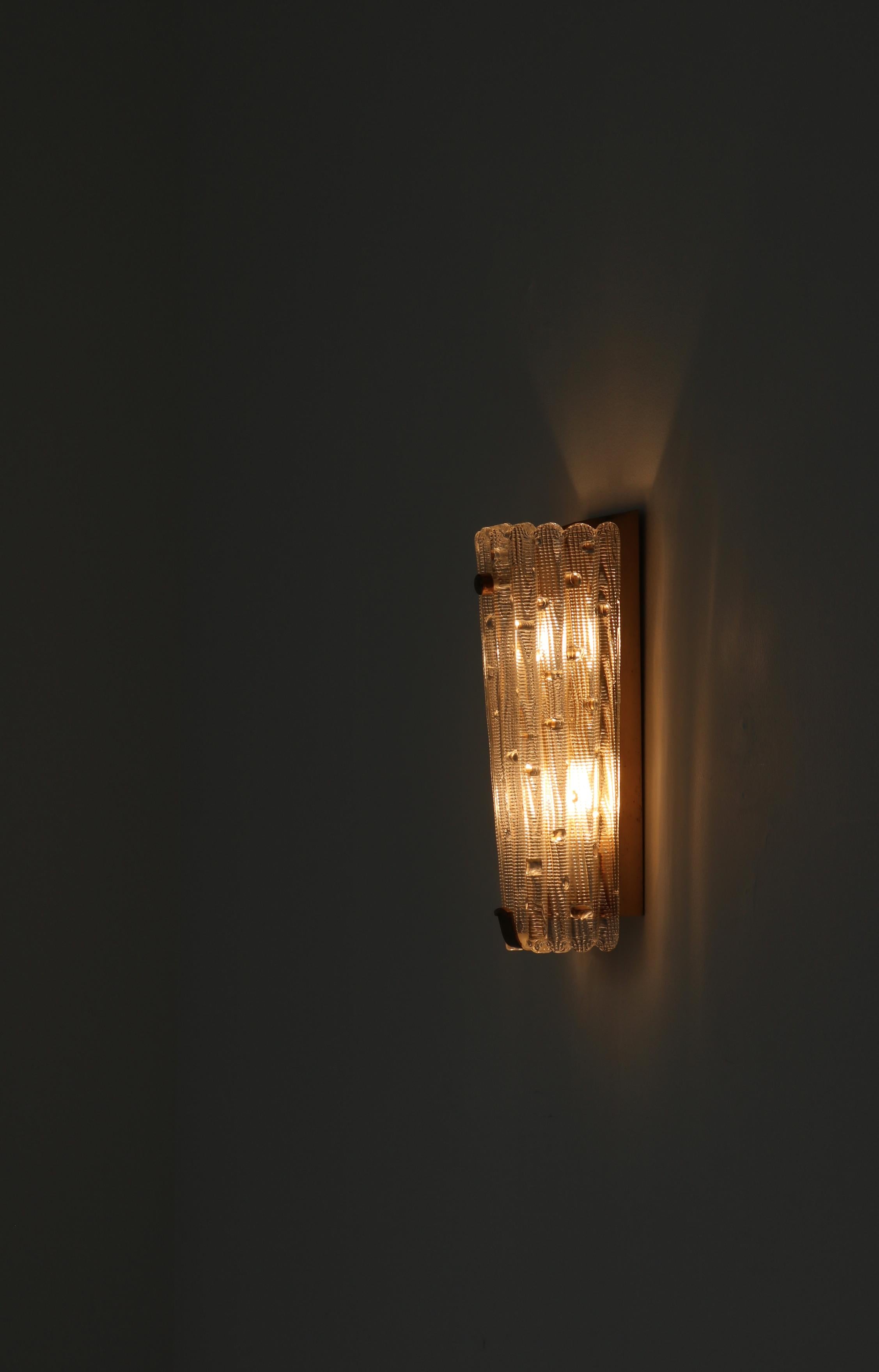 Set of Large Crystal Glass & Brass Wall Sconces by Lyfa Orrefors, Denmark, 1950s In Good Condition For Sale In Odense, DK