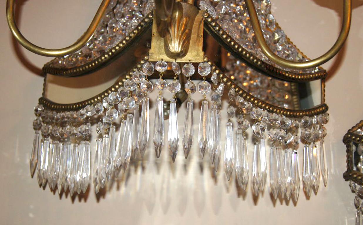 Set of Large Crystal and Mirror Back Sconces, Sold Per Pair In Good Condition For Sale In New York, NY