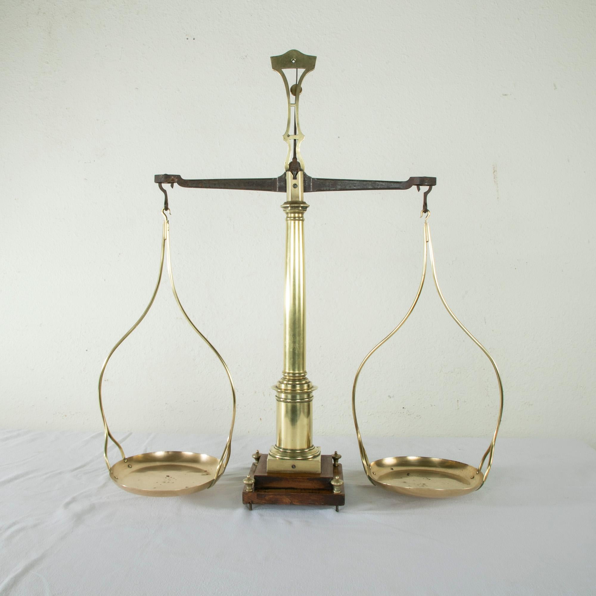 Set of Large Early 19th Century French Brass Scales on Walnut Base 1