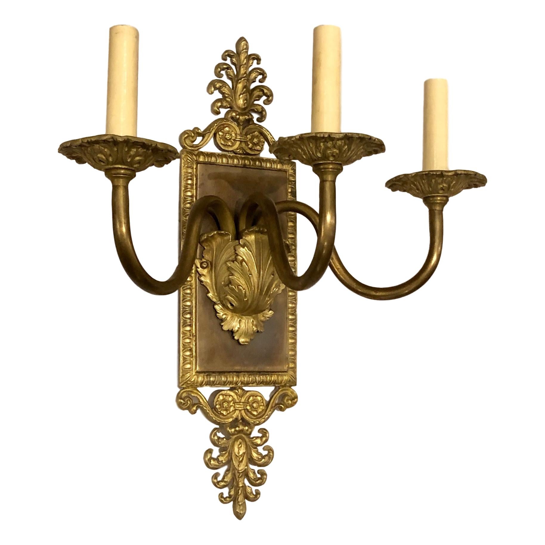 French Set of Large Neoclassic Bronze Sconces, Sold in Pairs For Sale