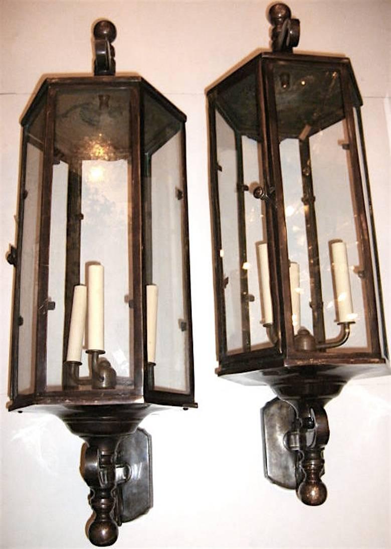 Set of Large English Wall Lanterns, Sold Per Pair In Good Condition For Sale In New York, NY