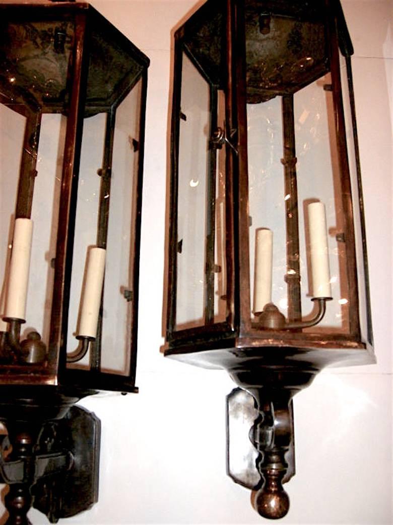 Early 20th Century Set of Large English Wall Lanterns, Sold Per Pair For Sale