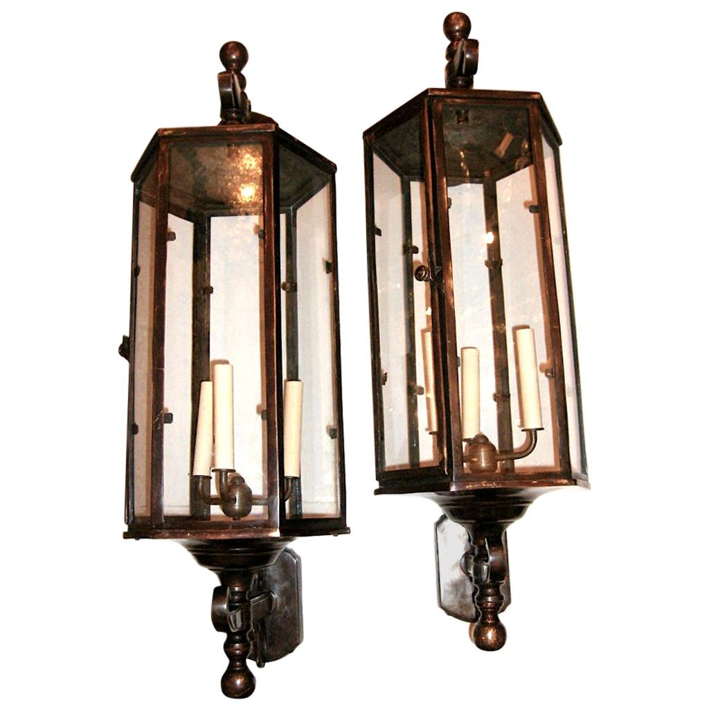 Set of Large English Wall Lanterns, Sold Per Pair For Sale
