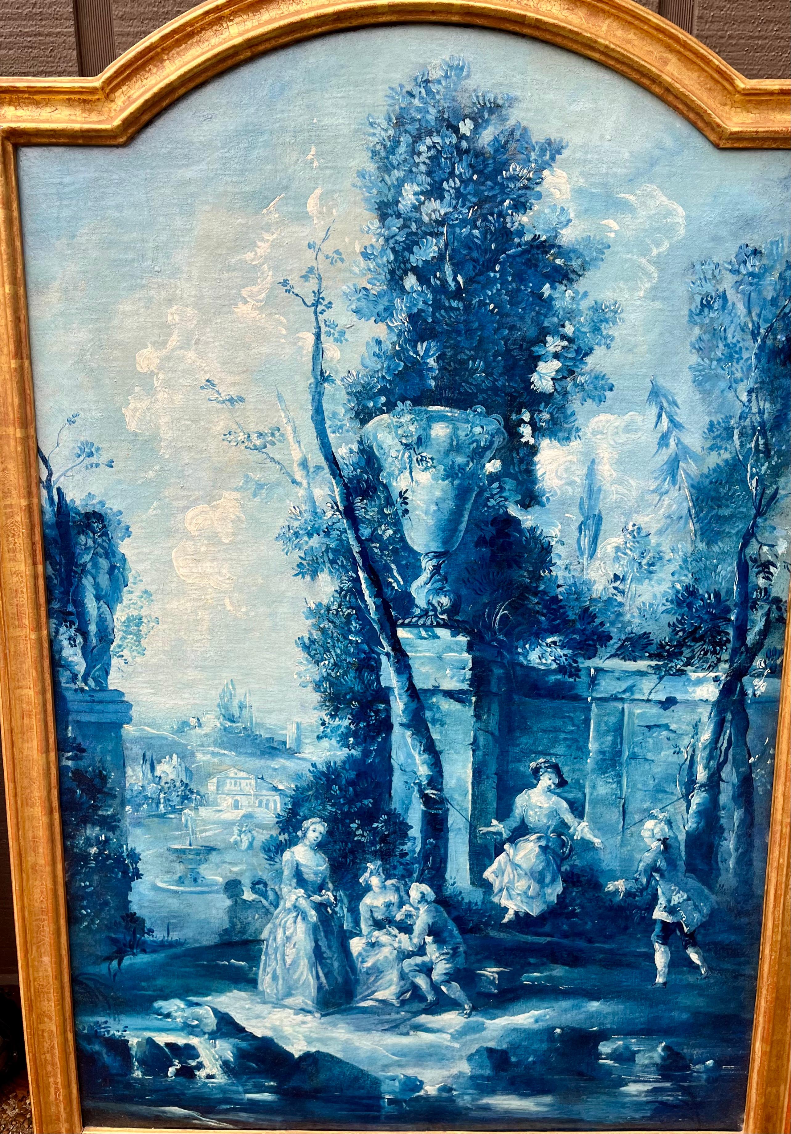 Set of Large French Blue Oil on Canvas Landscapes  For Sale 5