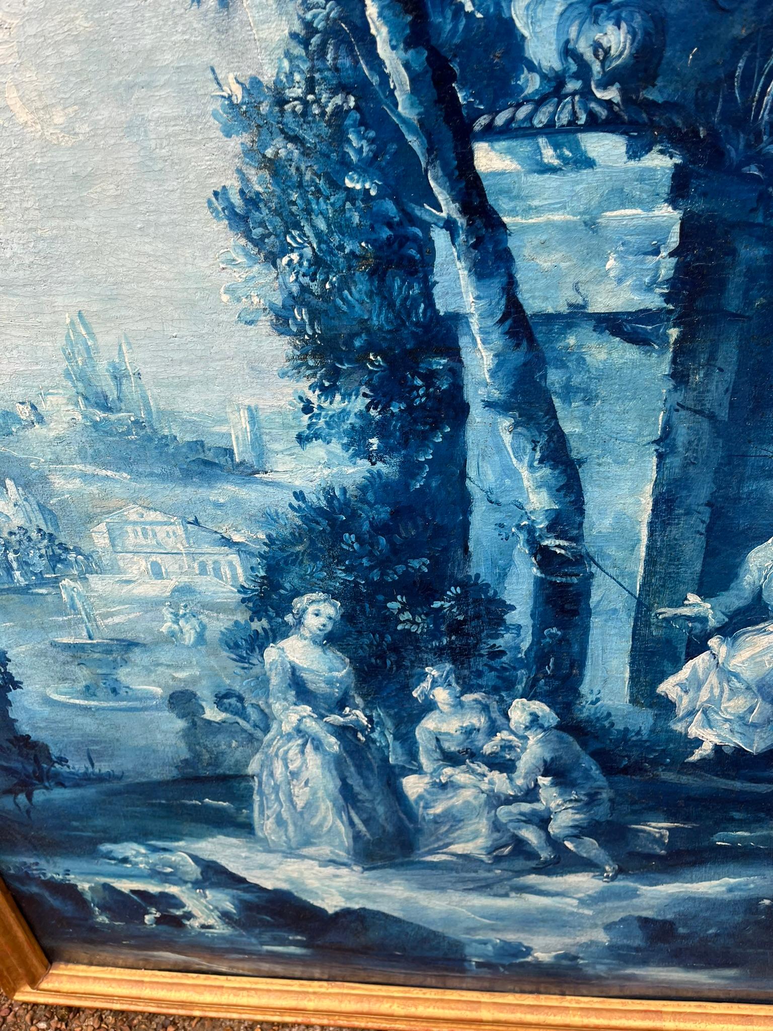 19th Century Set of Large French Blue Oil on Canvas Landscapes  For Sale