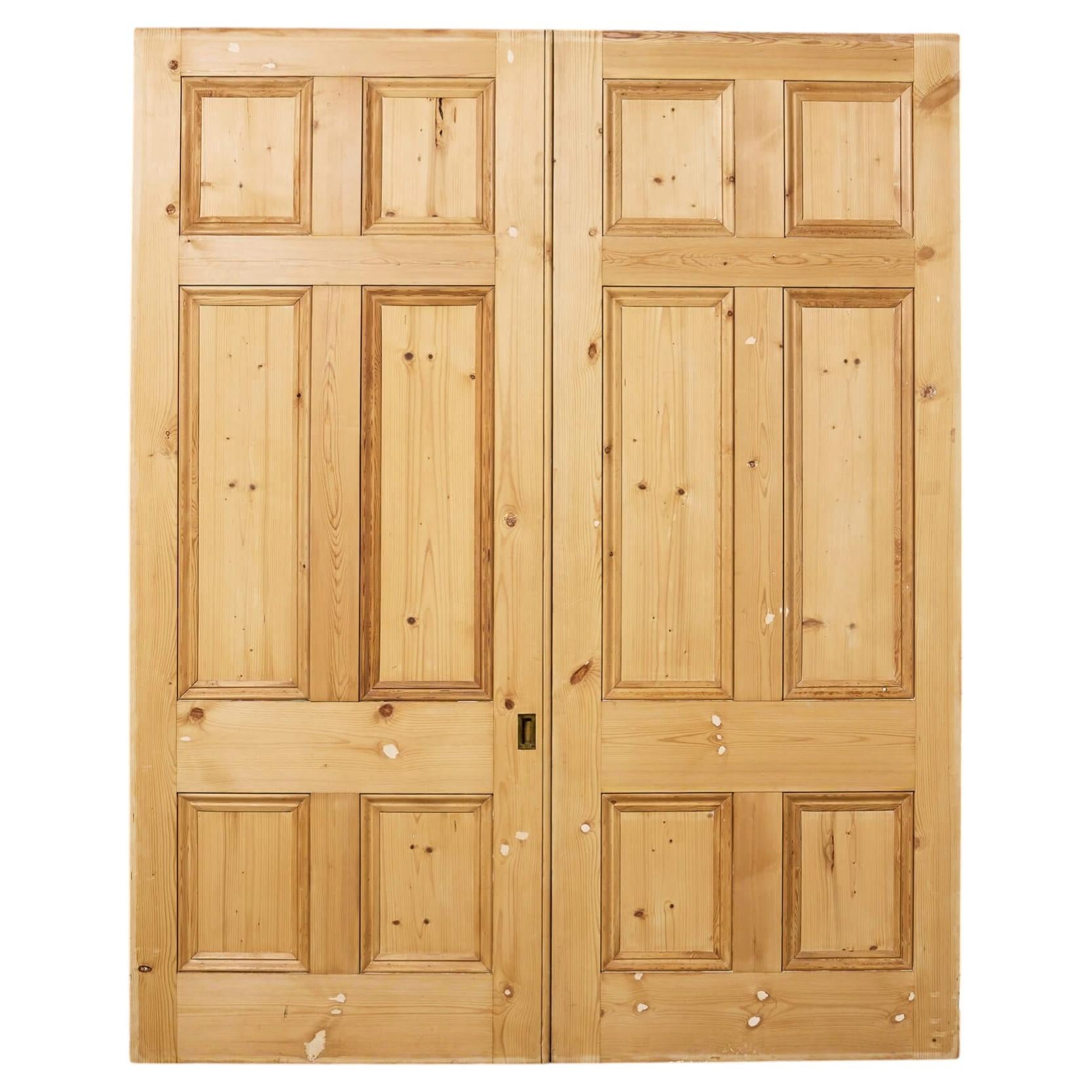 Set of Large Georgian Style 6-Panel Pine Double Doors