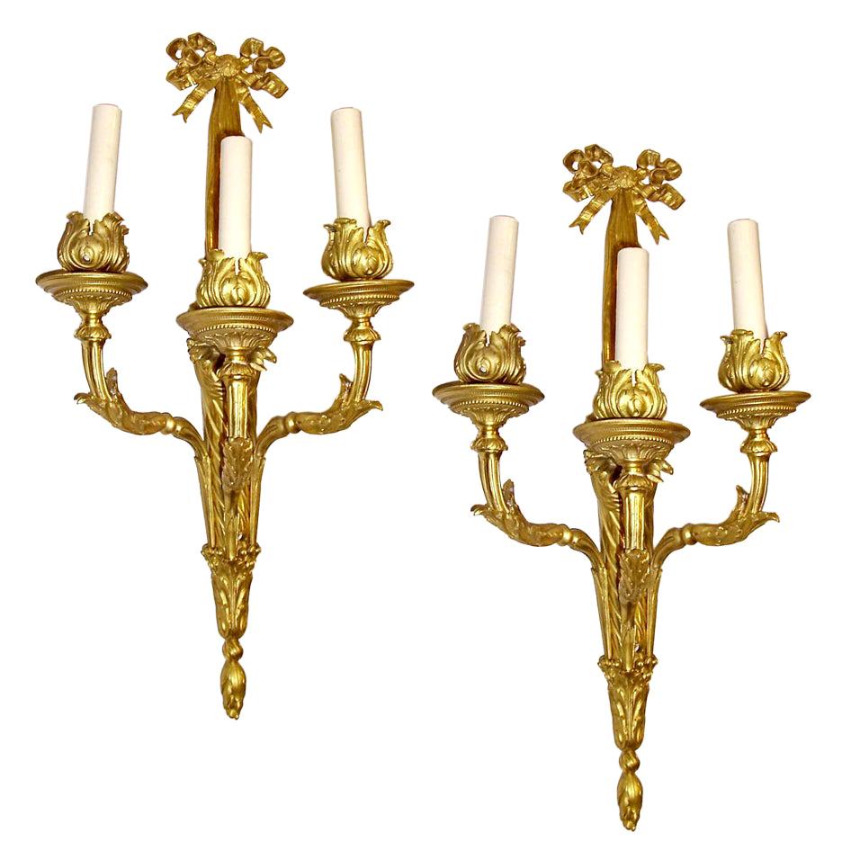 Pair of Neoclassic Bronze Sconces  For Sale