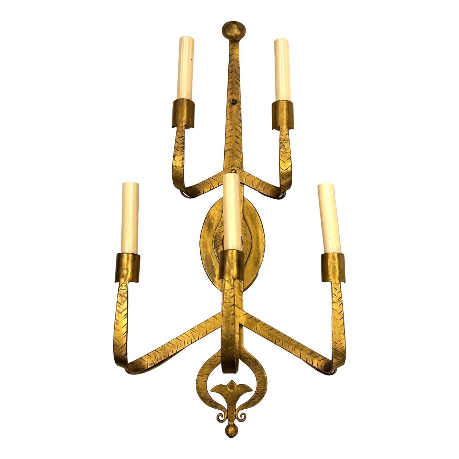 Set of Large Gilt Iron Sconces, Sold Per Pair In Good Condition For Sale In New York, NY