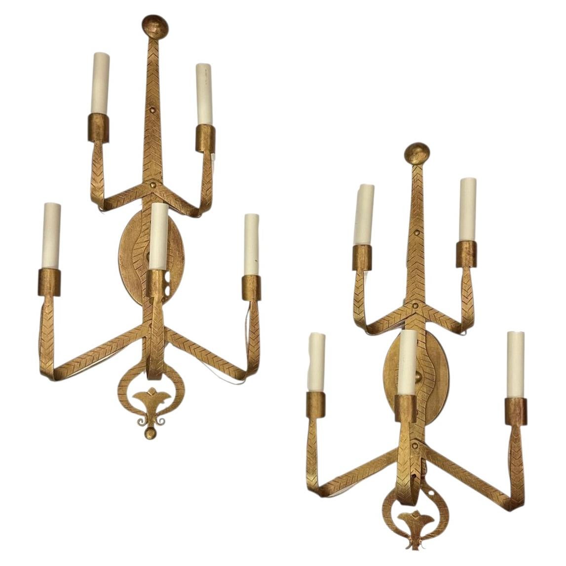 Set of Large Gilt Iron Sconces, Sold Per Pair