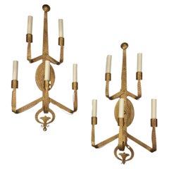 Set of Large Gilt Iron Sconces, Sold Per Pair