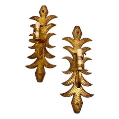 Set of Large Gilt Wrought Iron Sconces, Sold Per Pair