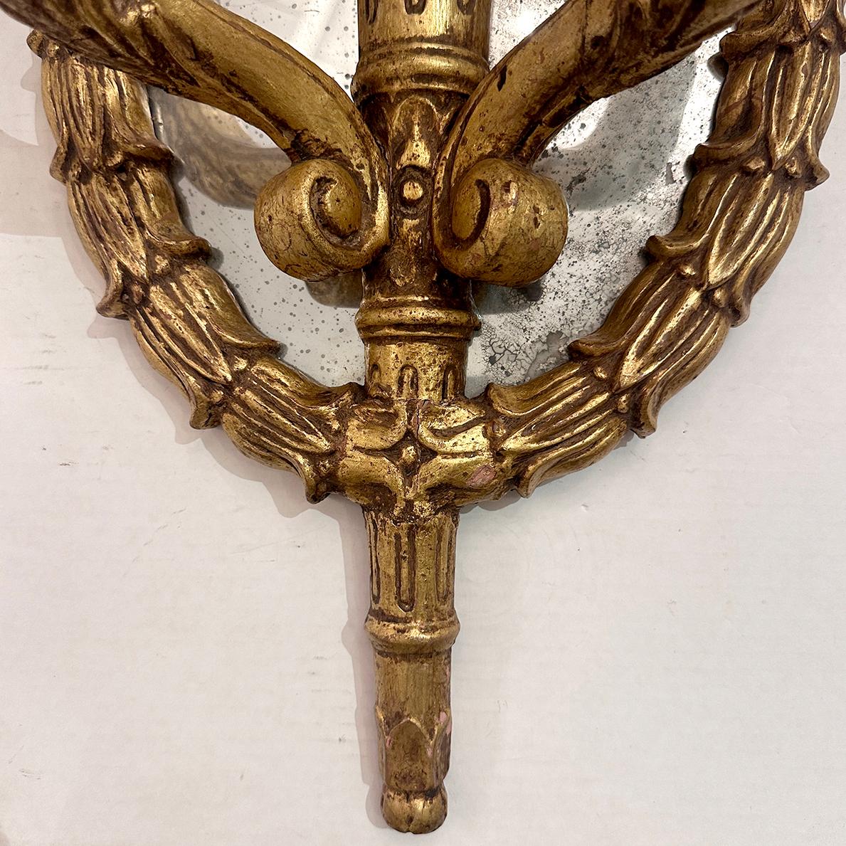 Set of Large Giltwood Sconces with Mirror Backplate, Sold Per Pair In Good Condition For Sale In New York, NY