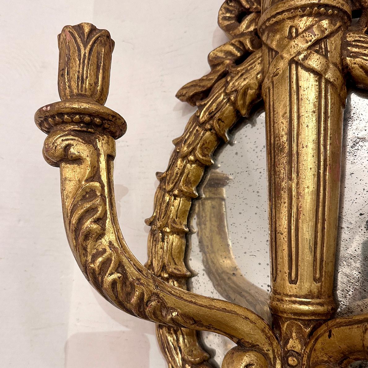 Set of Large Giltwood Sconces with Mirror Backplate, Sold Per Pair For Sale 1