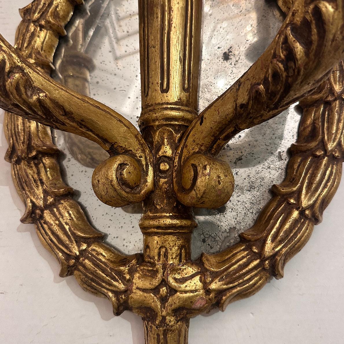 Set of Large Giltwood Sconces with Mirror Backplate, Sold Per Pair For Sale 2
