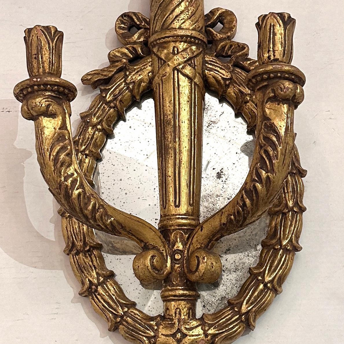 Set of Large Giltwood Sconces with Mirror Backplate, Sold Per Pair For Sale 3
