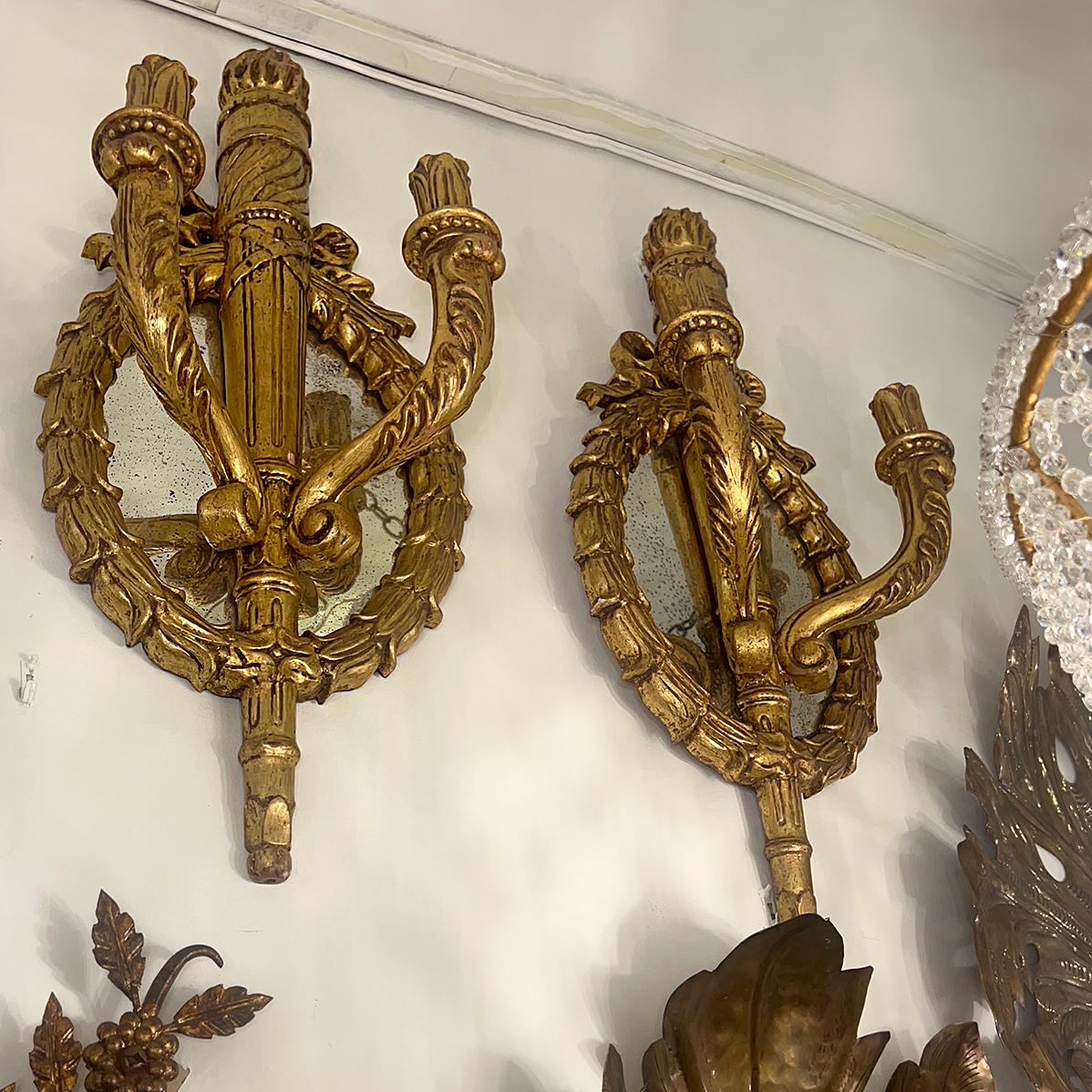 Set of Large Giltwood Sconces with Mirror Backplate, Sold Per Pair For Sale 4
