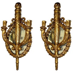 Set of Large Giltwood Sconces with Mirror Backplate, Sold Per Pair