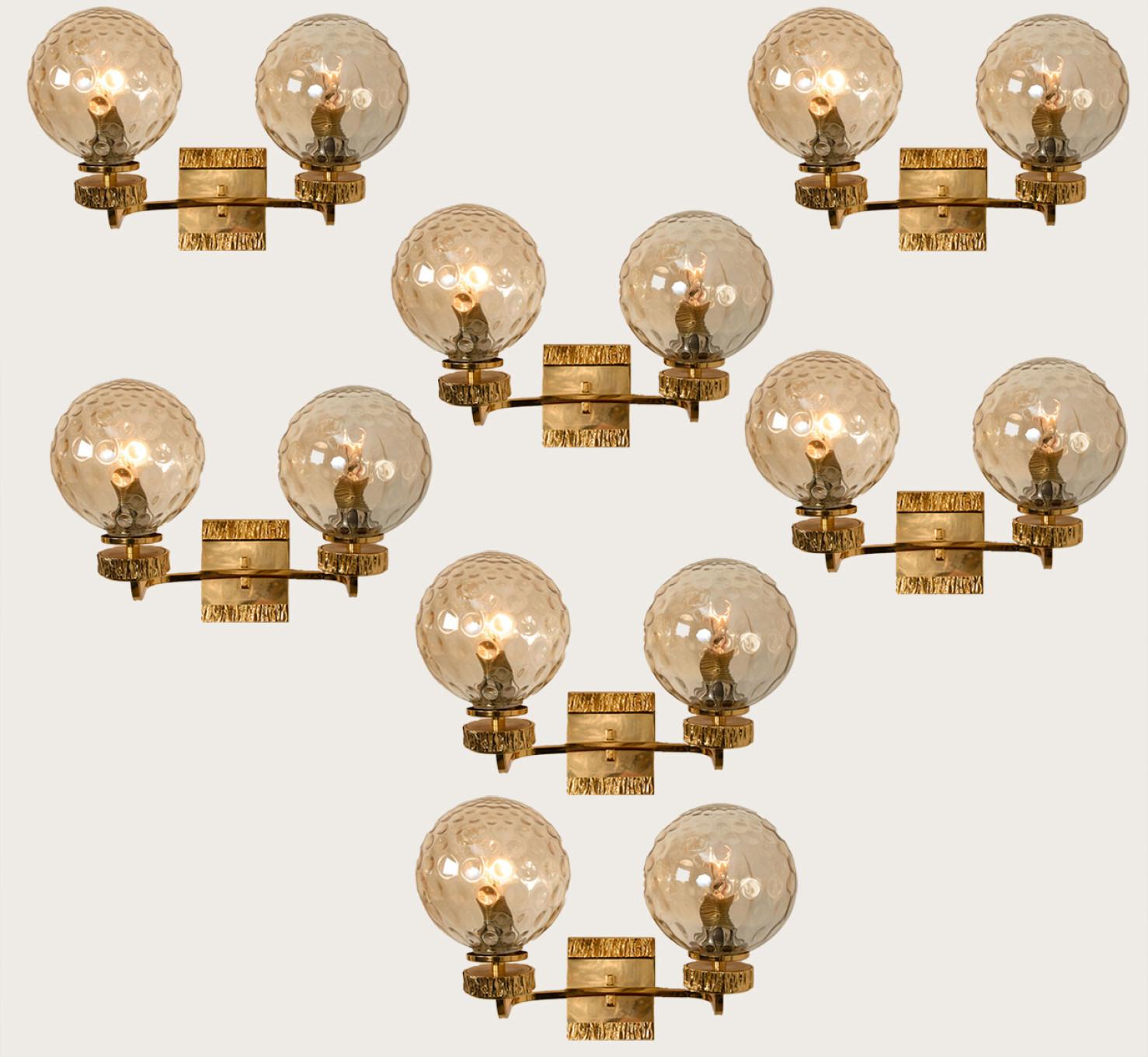 Set of Large Gold-Plated Glass Wall Lights in the Style of Brotto For Sale 6