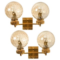 Set of Large Gold-Plated Glass Wall Lights in the Style of Brotto