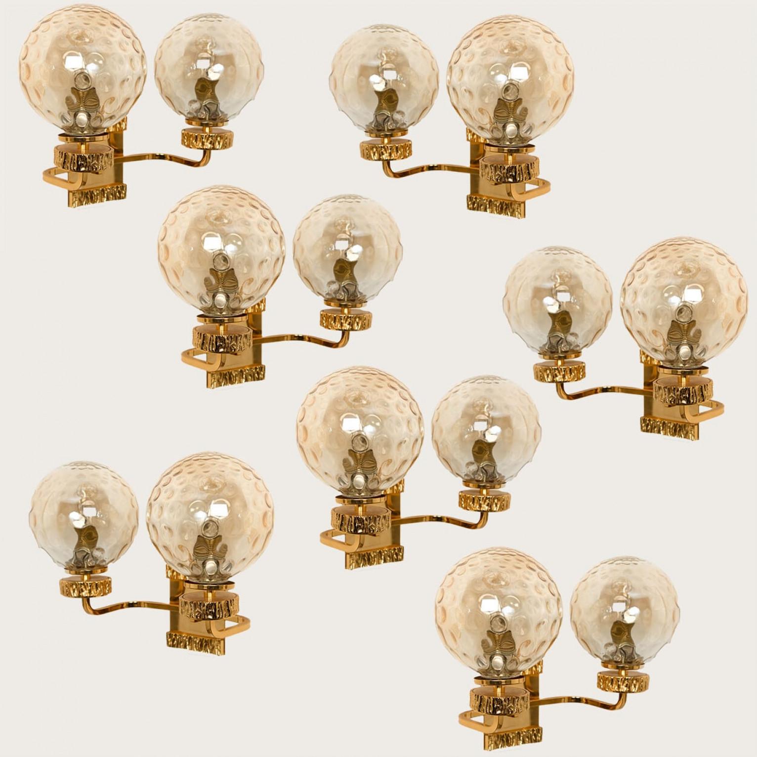 Set di grandi lampade da parete in vetro placcato oro nello stile di Brotto In condizioni buone in vendita a Rijssen, NL
