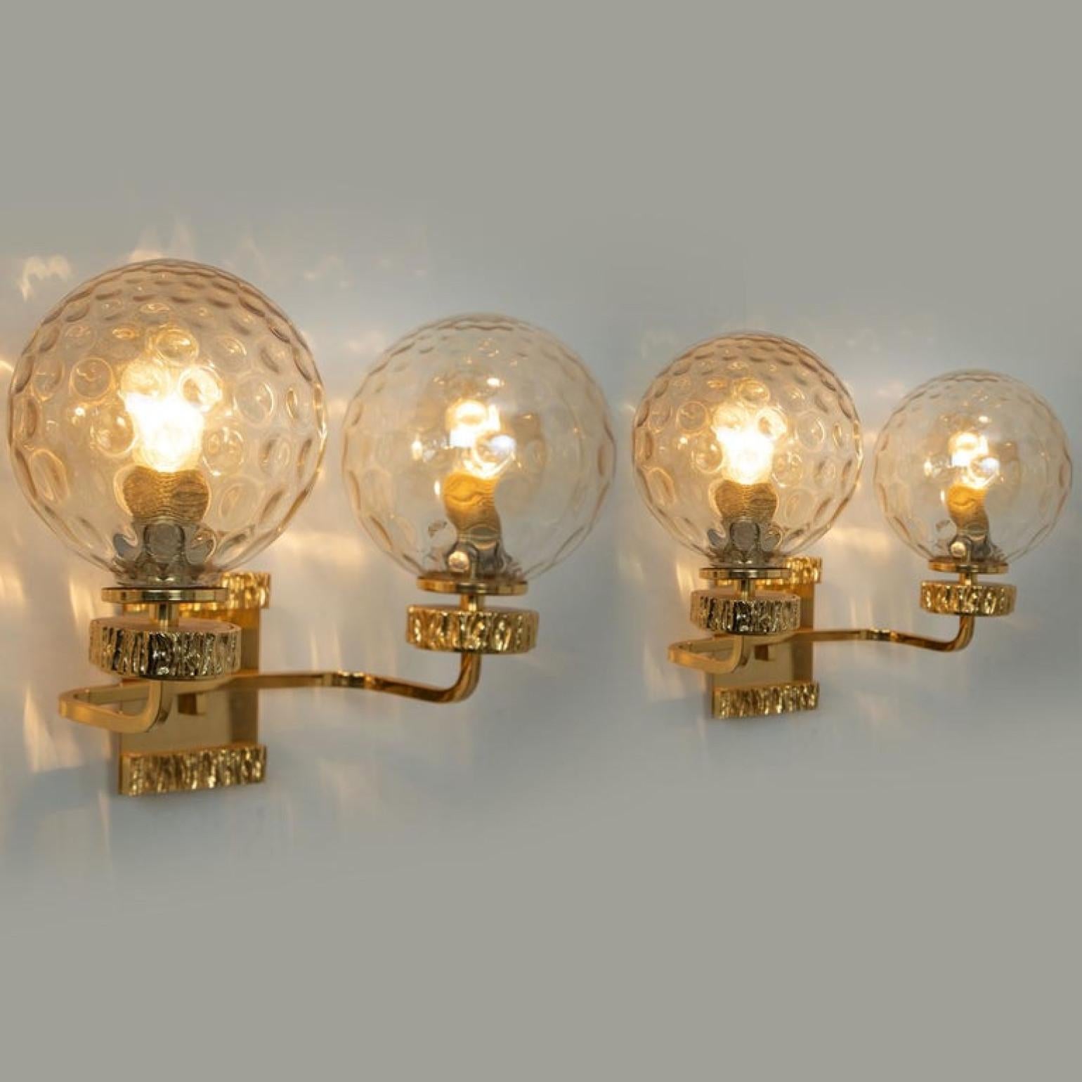 Set of Large Gold-Plated Glass Wall Lights in the Style of Brotto For Sale 1