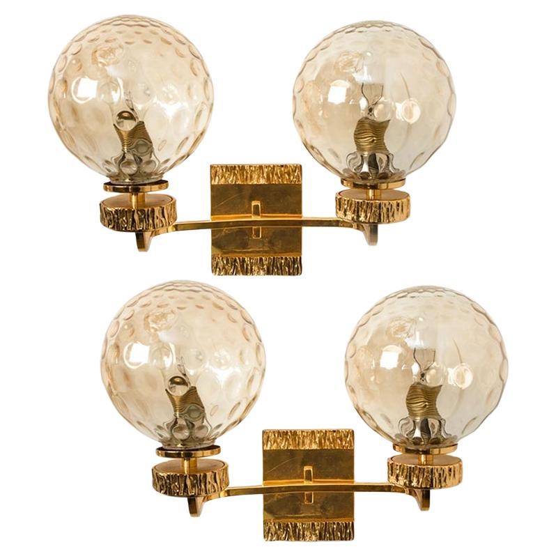 Set of Large Gold-Plated Glass Wall Lights in the Style of Brotto For Sale