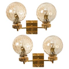 Retro Set of Large Gold-Plated Glass Wall Lights in the Style of Brotto