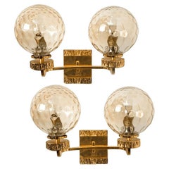 Set of Large Gold-Plated Glass Wall Lights in the Style of Brotto