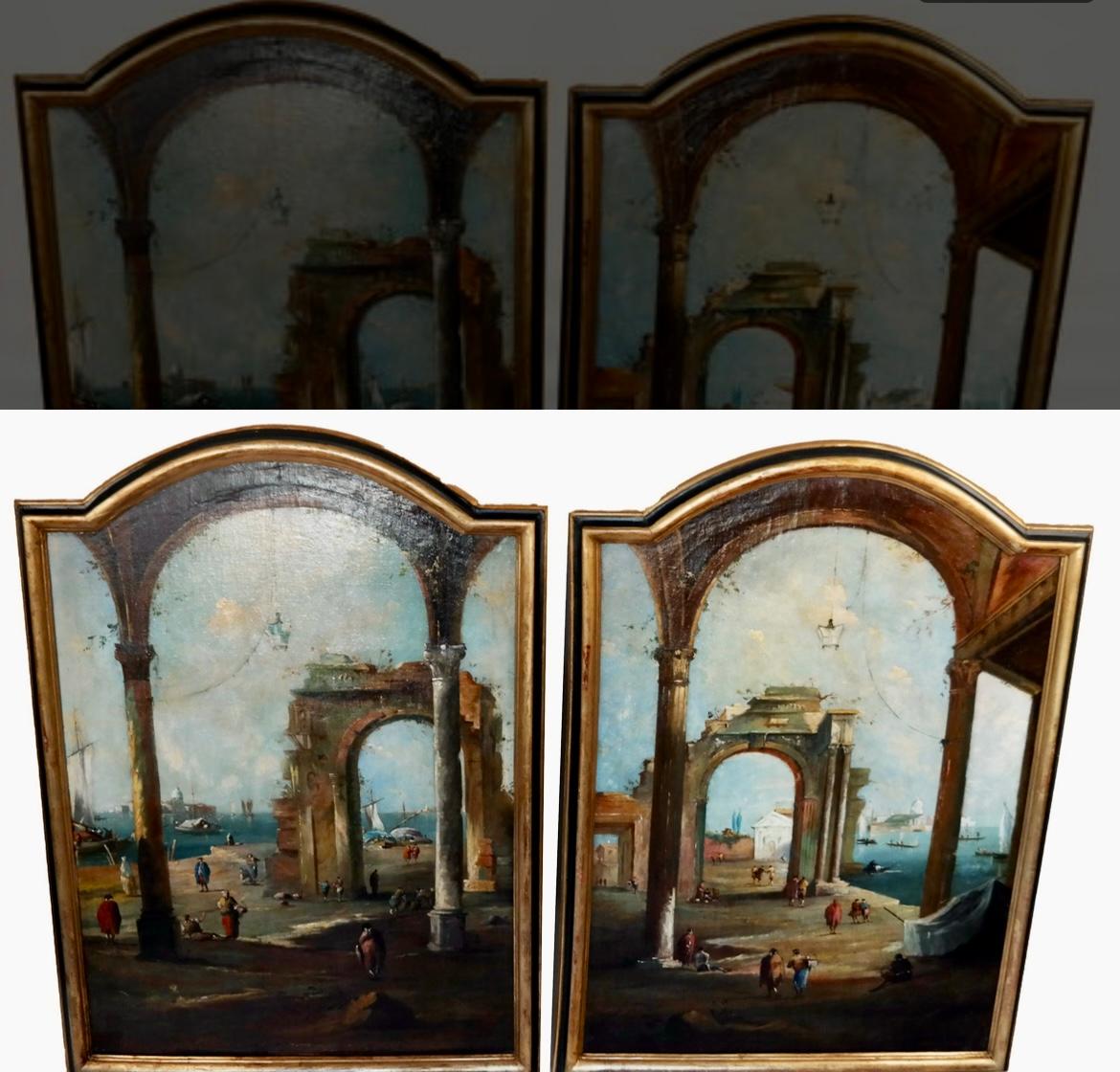 Conjunto de grandes ruinas del Capriccio veneciano y escenas del canal según Guardi en venta 10
