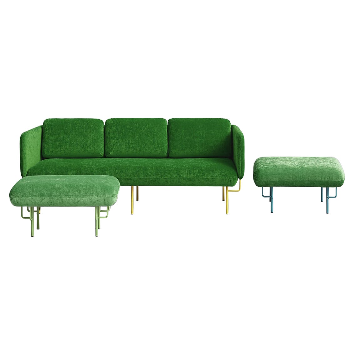 Set of Large Green Alce Sofa and 2 Large Ottomans by Pepe Albargues For Sale