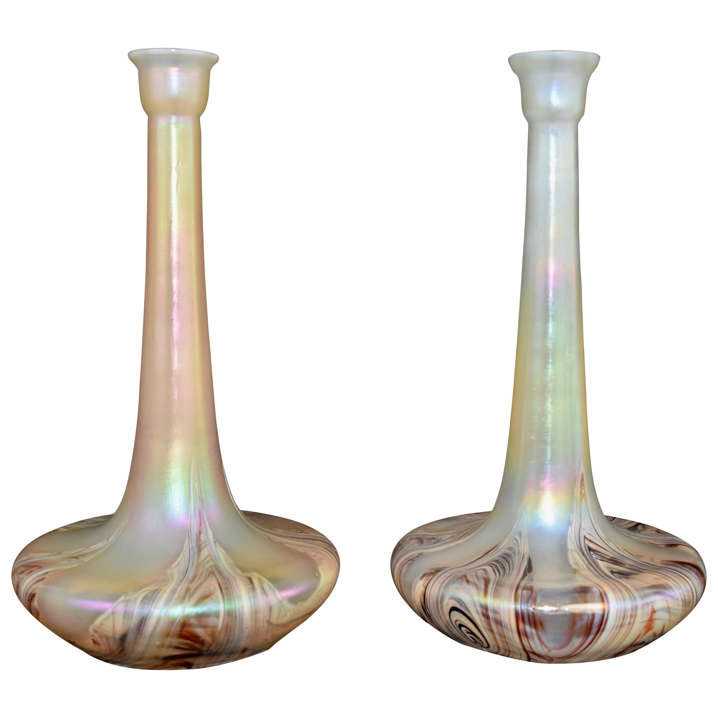 Set of large Iridescent Jugendstil Wilhelm Kralik Sohn Vases