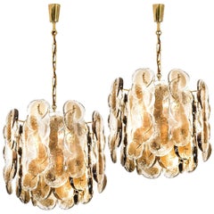 Set of Large Kalmar Chandeliers Citrus Swirl Smoked Glass, Austria, 1969