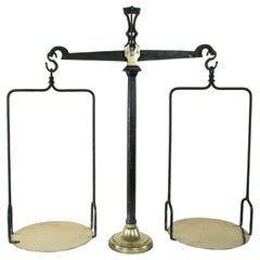 Antique Set of Large Late 19th Century French Iron and Bronze Scales with Brass Pans