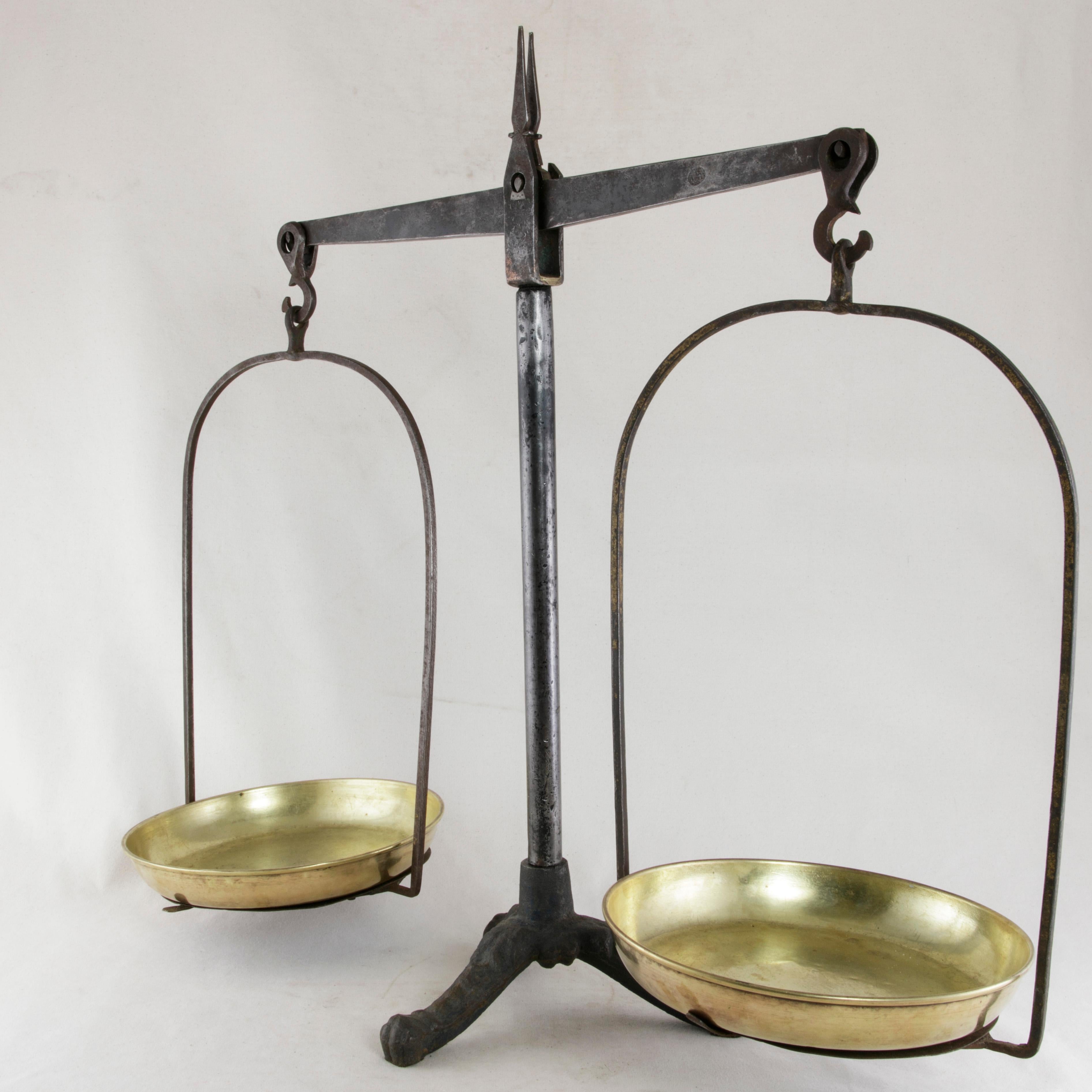 Set of Large Late 19th Century French Iron Scales with Brass Pans from Normandy In Excellent Condition In Fayetteville, AR