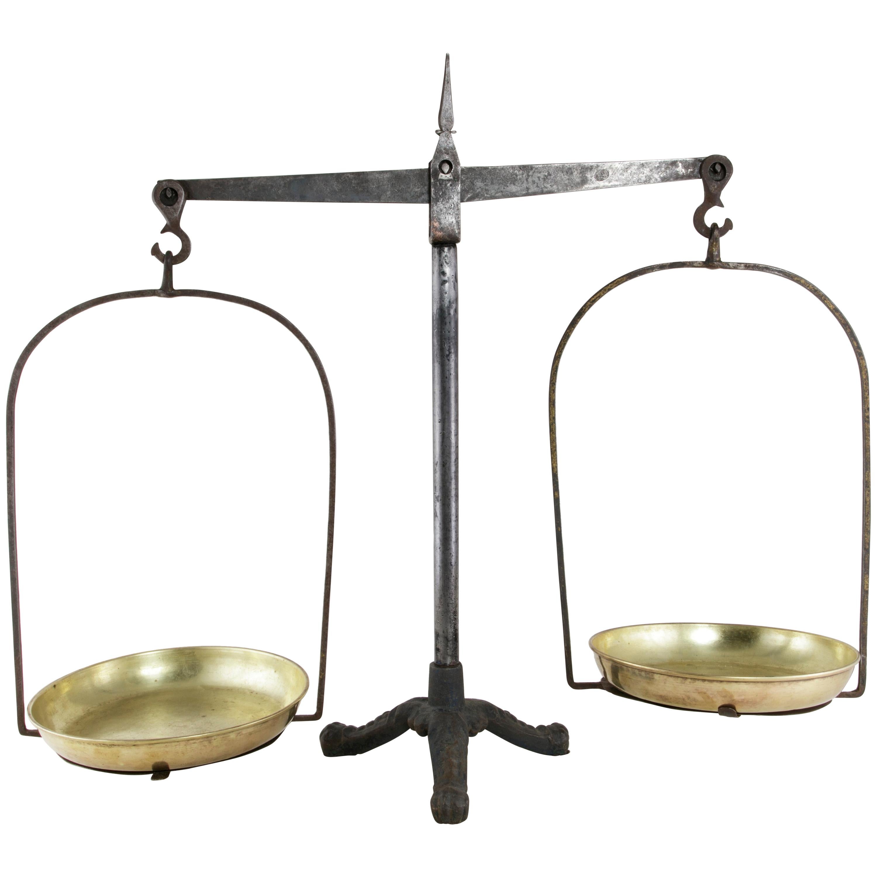 Set of Large Late 19th Century French Iron Scales with Brass Pans from Normandy