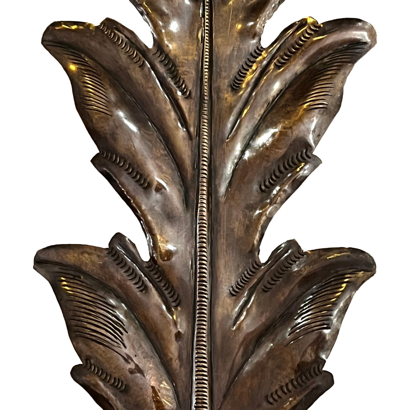 Hammered Set of Large Leaf-Shaped Sconces, Sold in Pairs For Sale