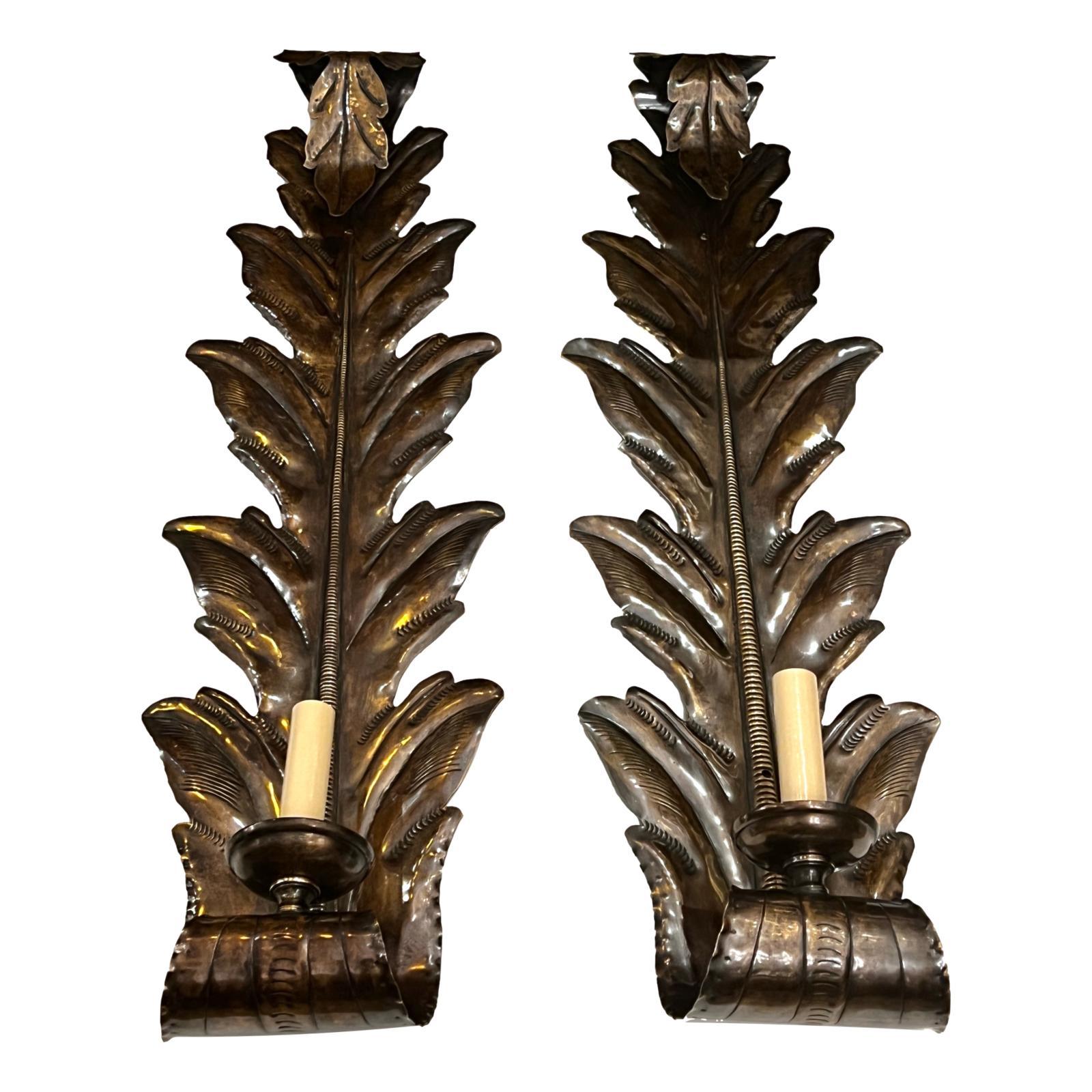 Set of Large Leaf-Shaped Sconces, Sold in Pairs In Good Condition For Sale In New York, NY