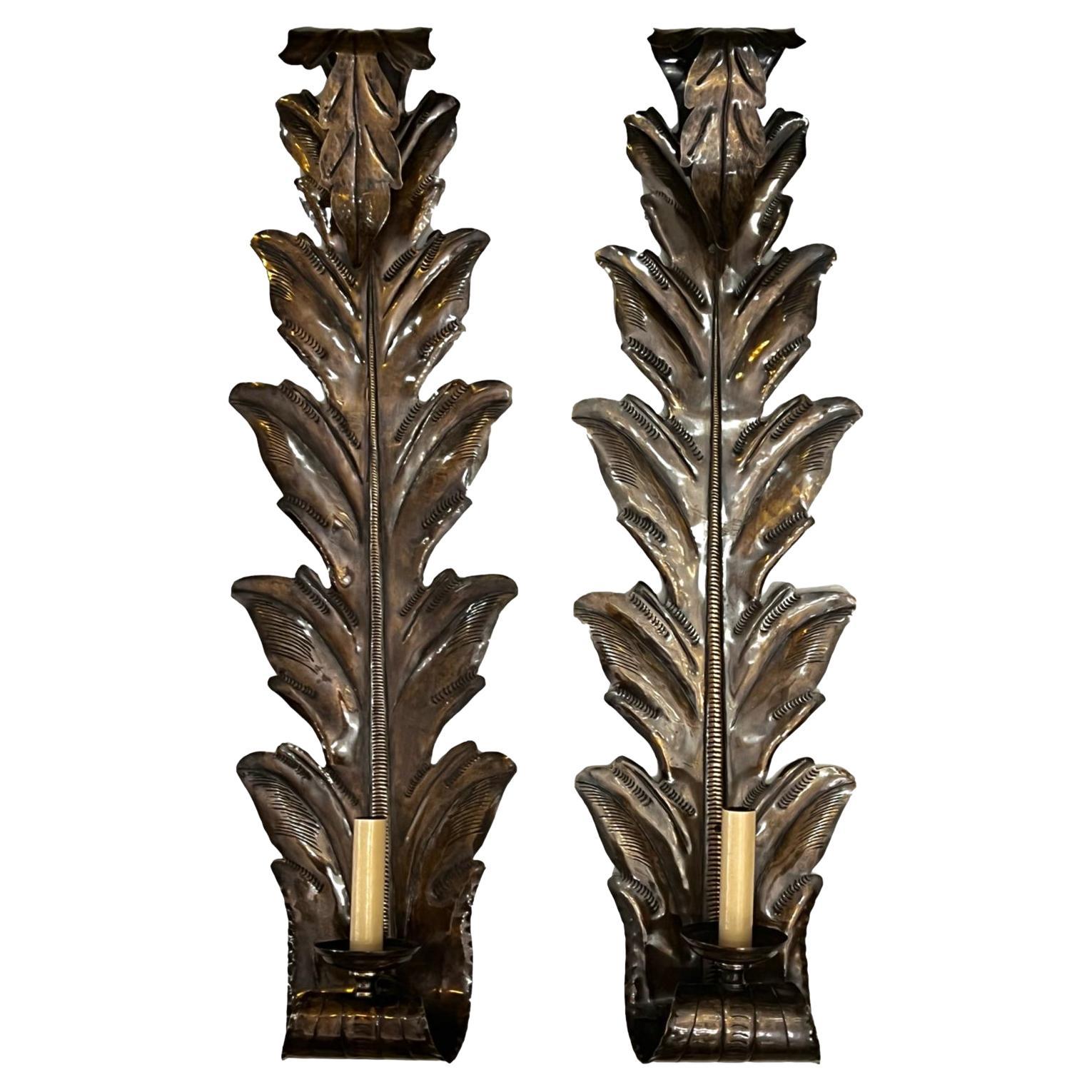 Set of Large Leaf-Shaped Sconces, Sold in Pairs