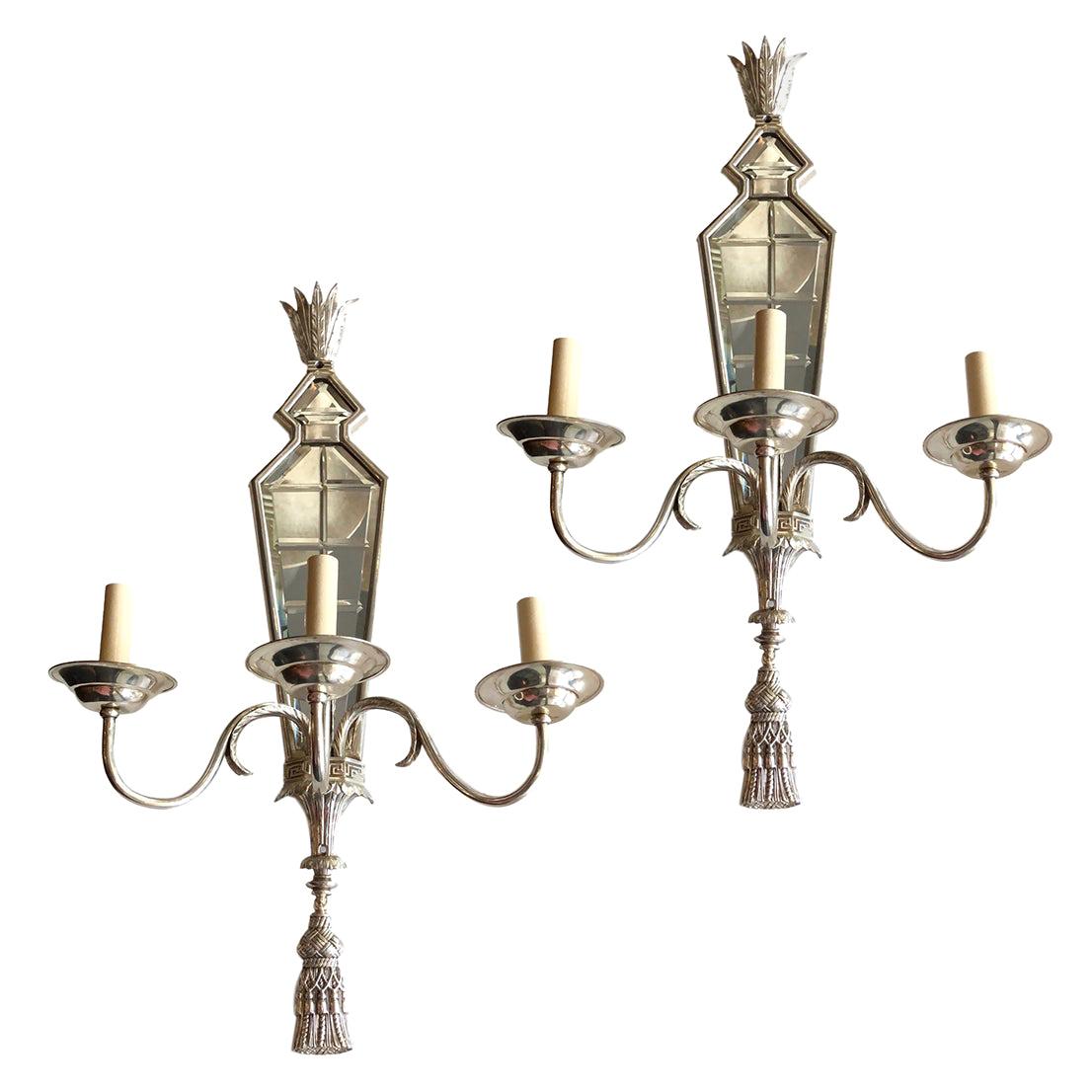 Set of Large Mirrored Sconces, Sold in Pairs